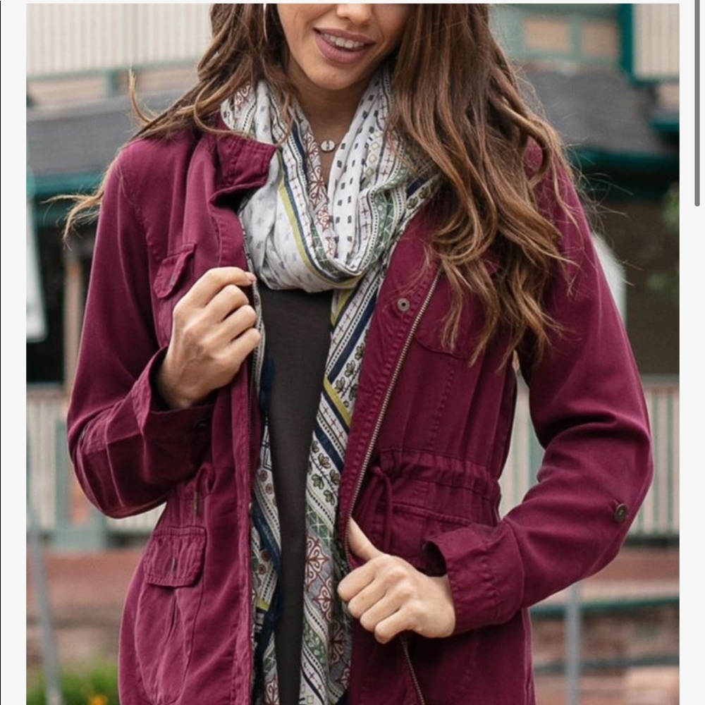 Grace & Lace Tencel Cargo Jacket in Wine Size S